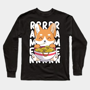 Cute Corgi Dog Eating Ramen Noodles Kawaii Puppy Long Sleeve T-Shirt